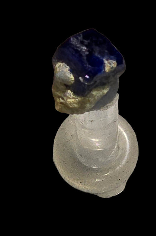 Sodalite on quartz crystal specimen, deep blue mineral with white matrix, geological collectible
