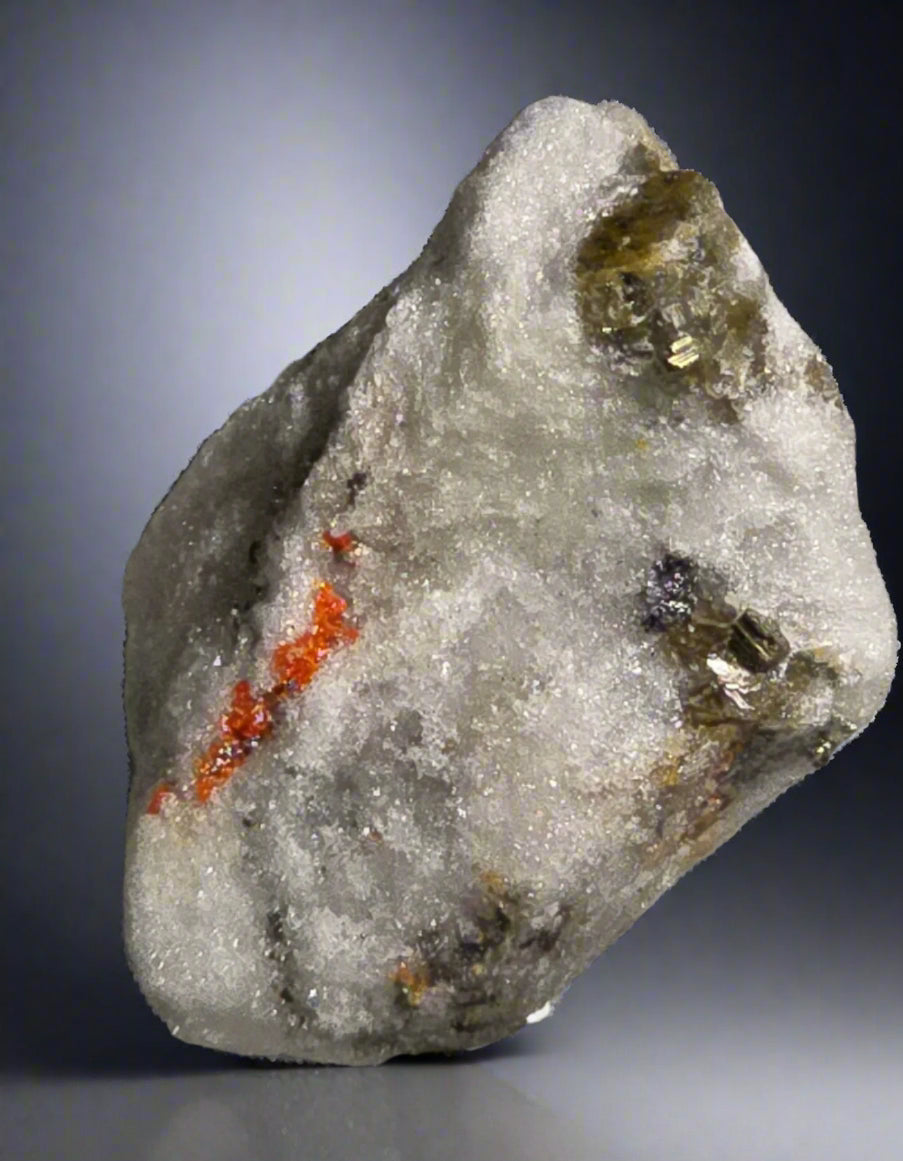 RATHITE, DUFRENOYSITE, REALGAR  (miniature)