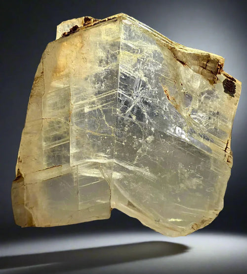 Fluorite crystal specimen with clear cubic structure and internal striations, showcasing natural mineral formation