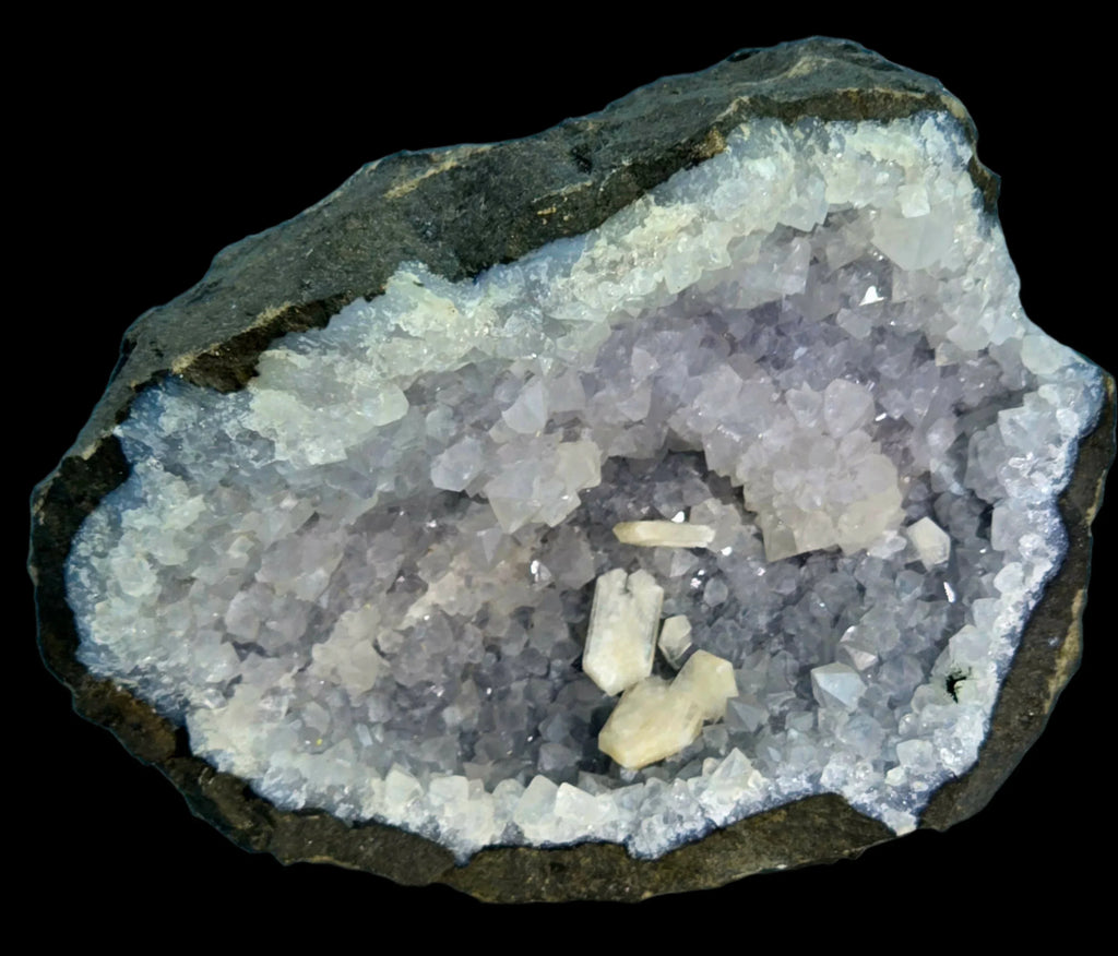 Amethyst geode with quartz crystals, classic mineral specimen for collectors
