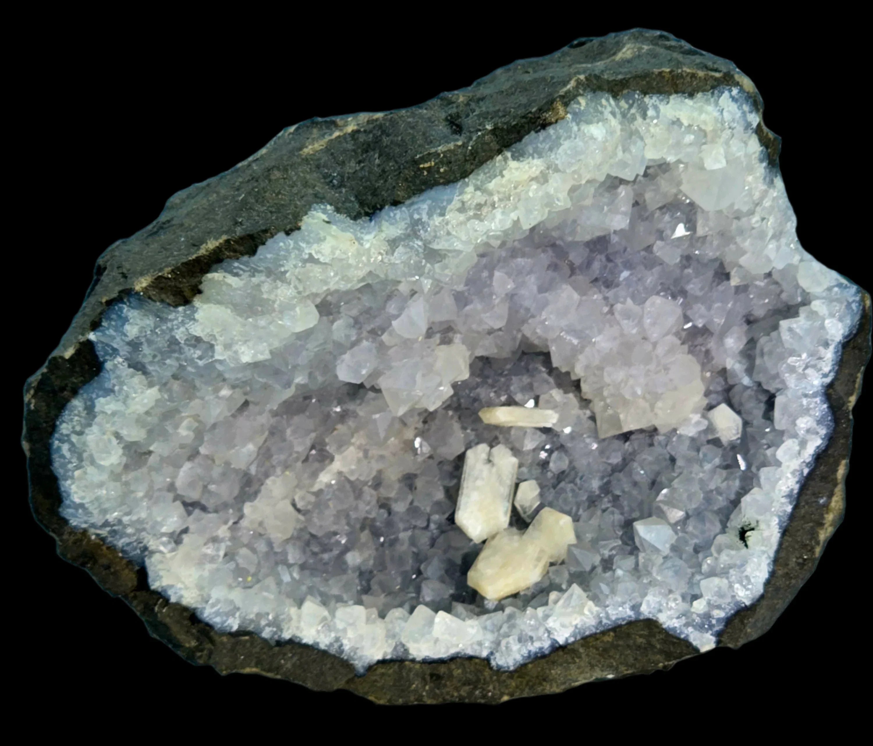 Amethyst geode with quartz crystals, classic mineral specimen for collectors