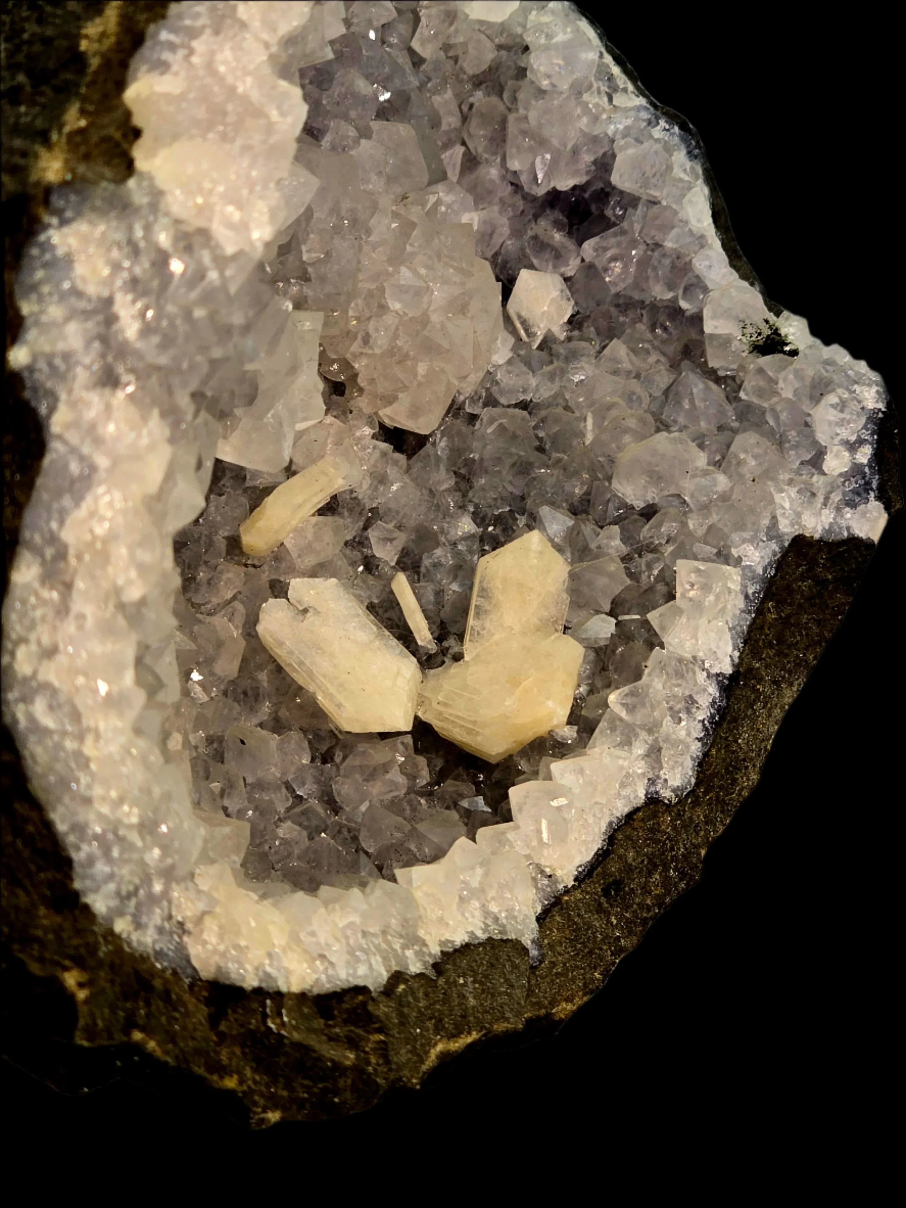 Celestine crystals with quartz matrix, mineral specimen for collectors
