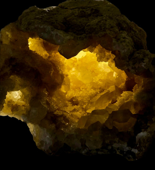 Sphalerite crystal specimen with golden-yellow glow, mineral collector's display piece