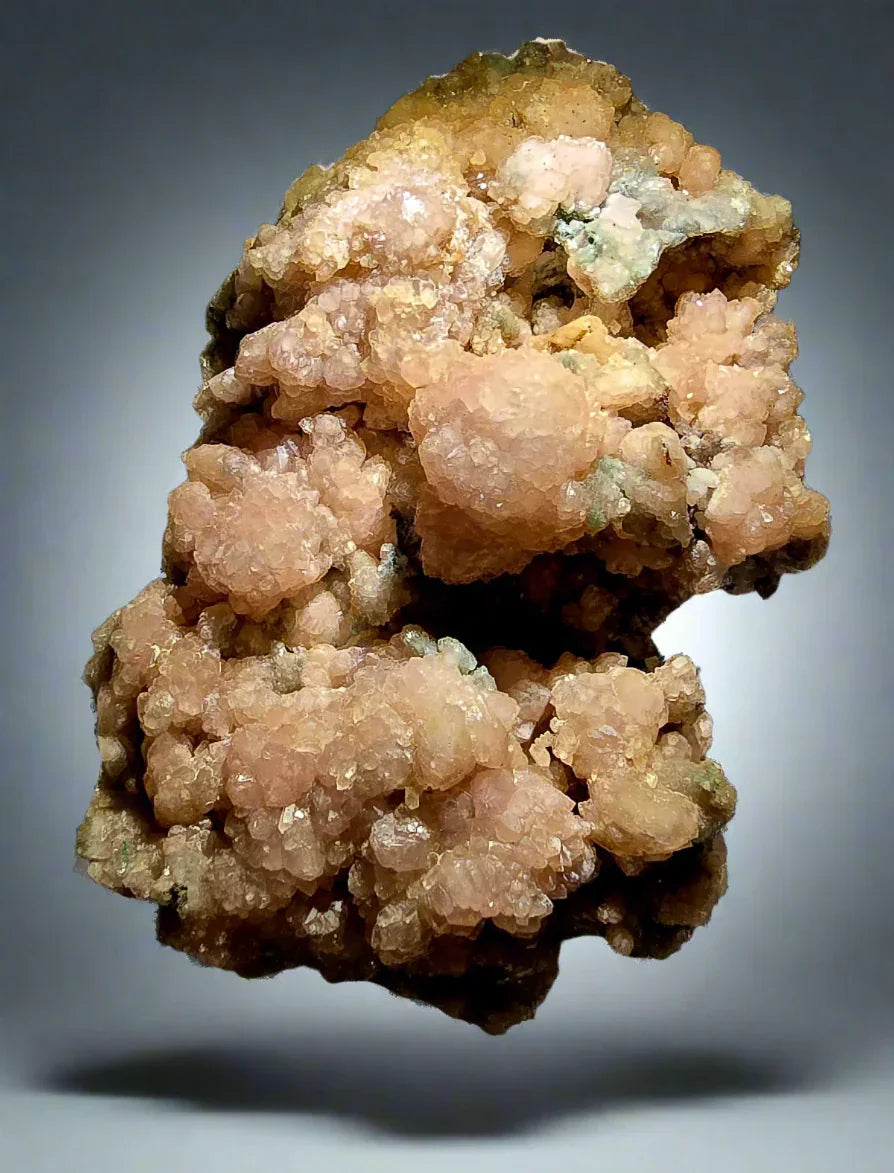 Hemimorphite mineral specimen from China, pink crystalline clusters on matrix, collectible crystal