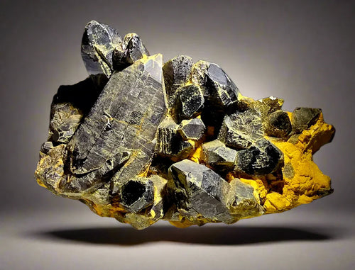 Cassiterite crystals on yellow matrix from Bolivia, mineral specimen for collectors