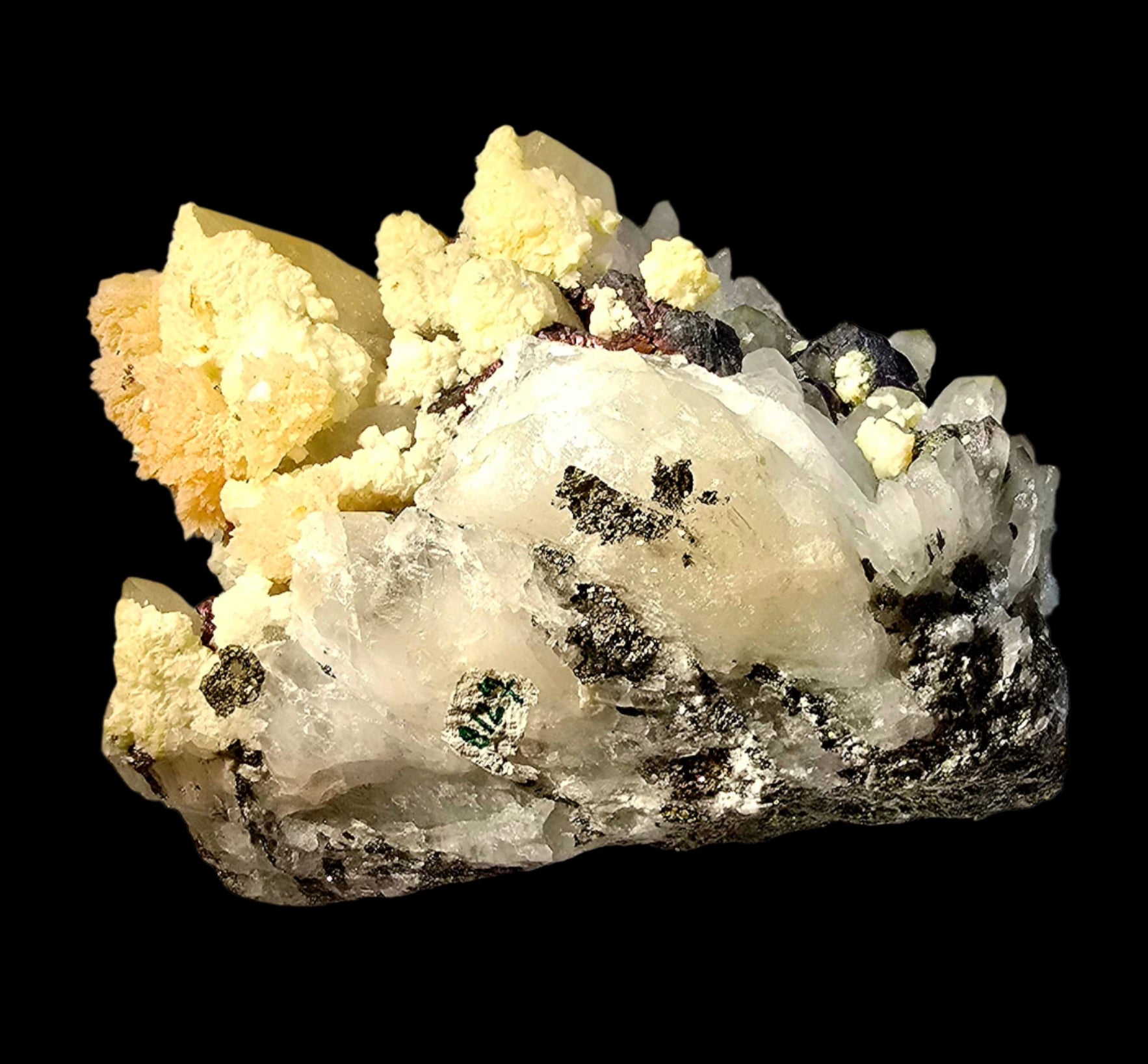 CHALCOPYRITE, SPHALERITE, PYRITE, QUARTZ, CALCITE (large cabinet)