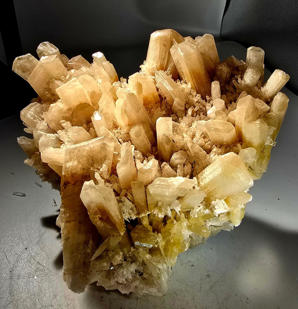 Golden Heulandite Crystal Cluster from India, showcasing vibrant yellow-orange mineral formations and natural geological texture