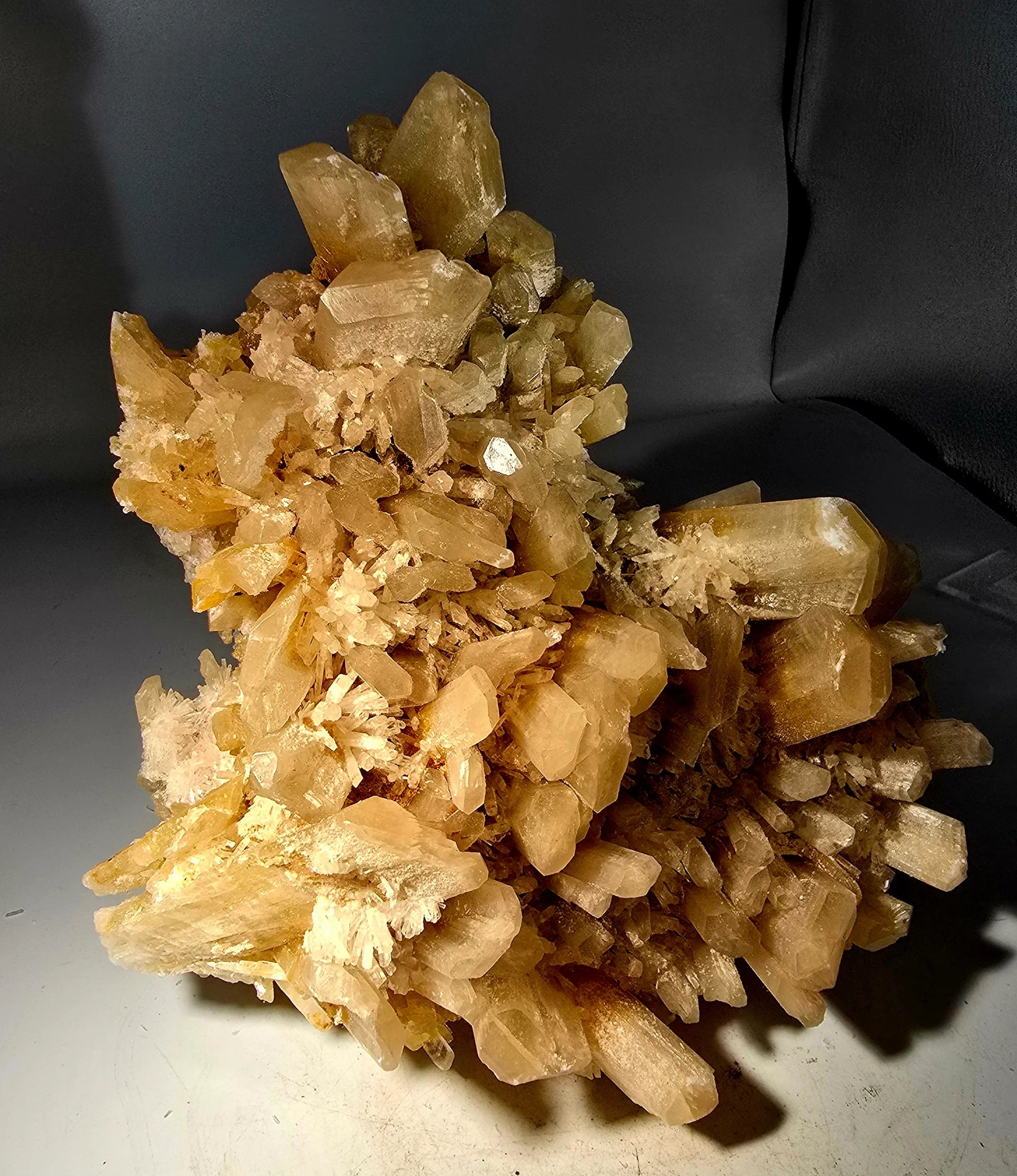 Golden Heulandite crystal cluster from India, showcasing natural mineral formation with earthy tones