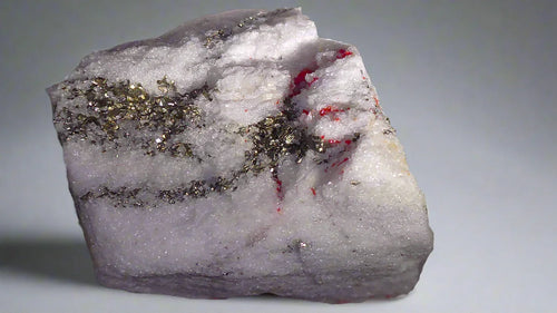 Pyrite on Quartz with Red Streaks, Classic Mineral Specimen