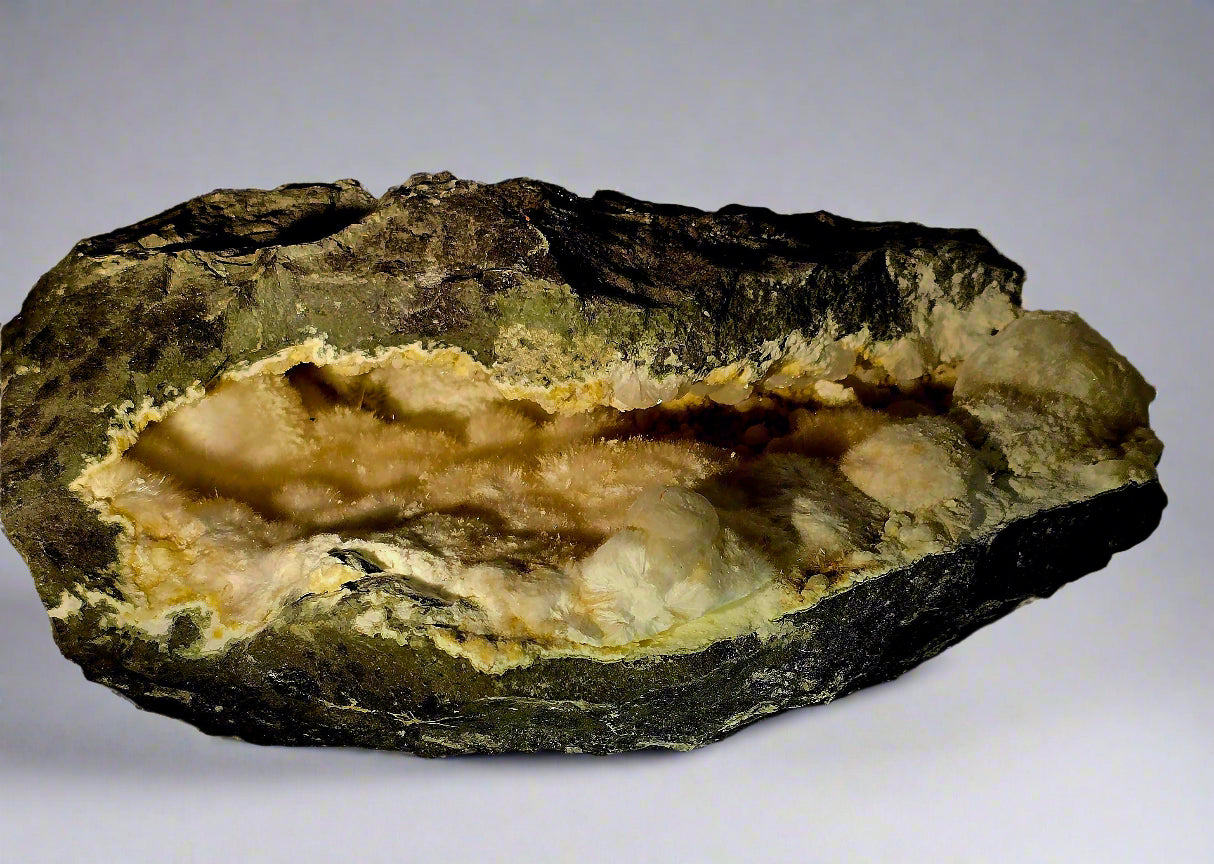 OKENITE, ARAGONITE GEODE (very large cabinet)
