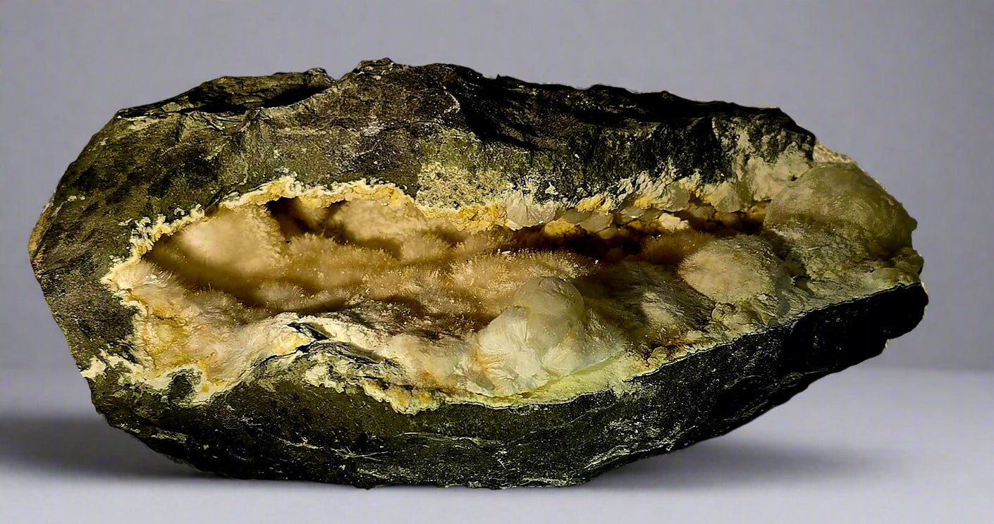 OKENITE, ARAGONITE GEODE (very large cabinet)