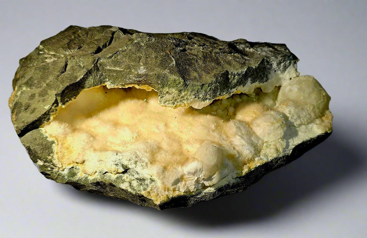 OKENITE, ARAGONITE GEODE (very large cabinet)
