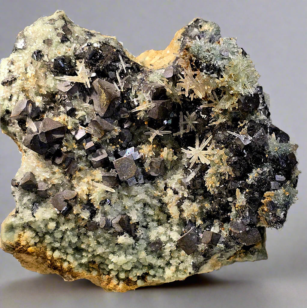 SPHALERITE, GALENA with QUARTZ (cabinet) EXCEPTIONALLY RICH SPECIMEN (cabinet)
