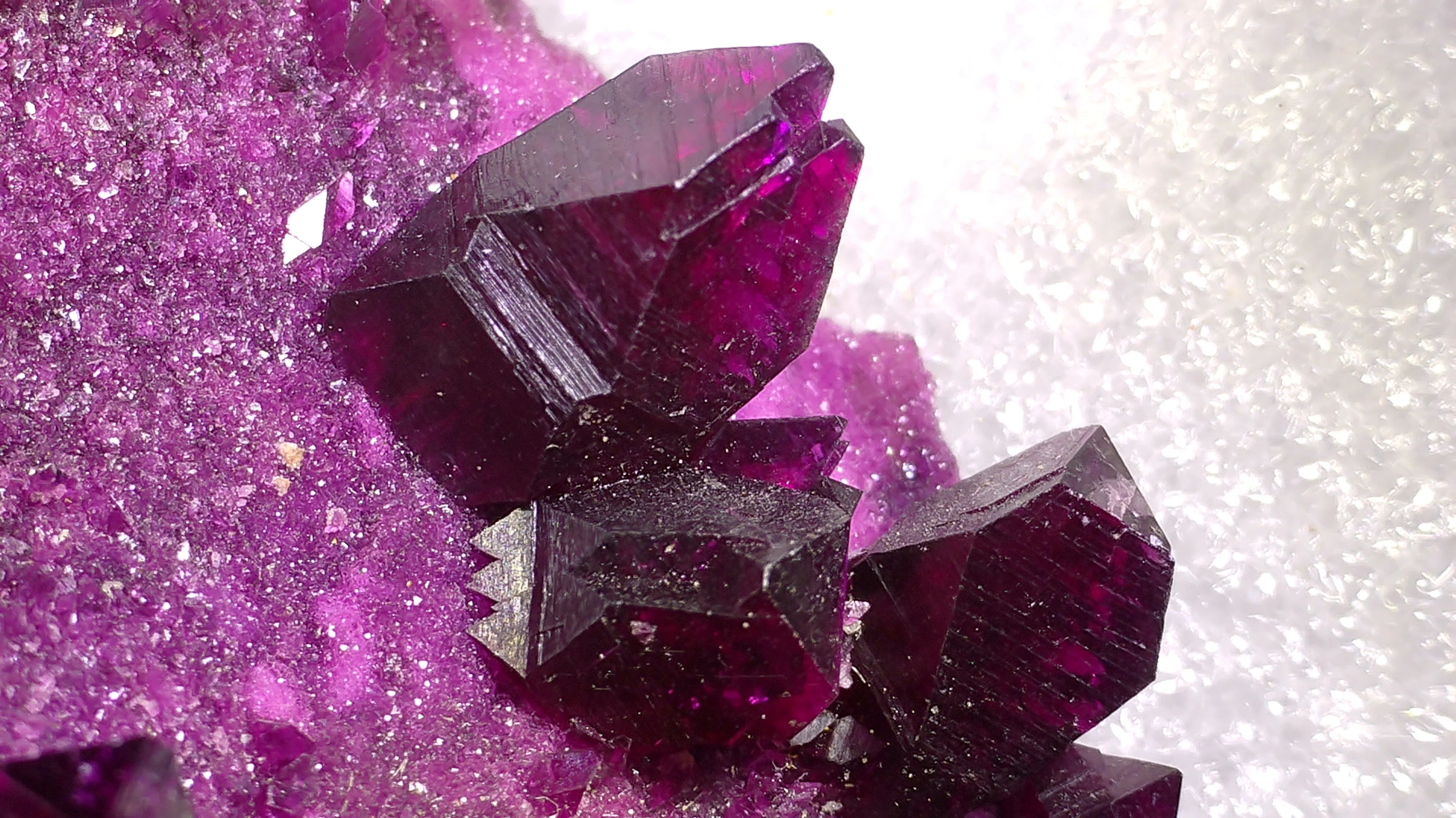 Deep purple fluorite crystals with vibrant sparkle, mineral specimen for collectors