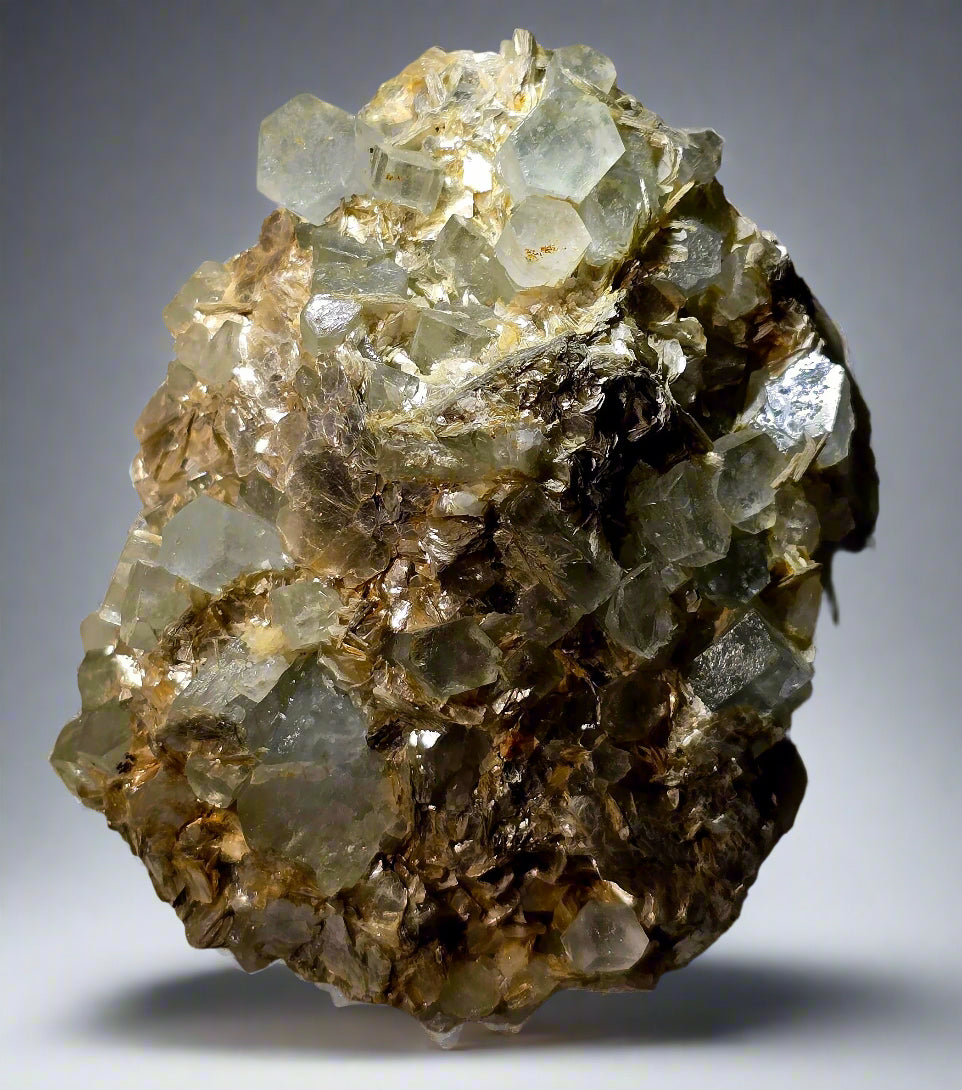AQUAMARINE (BERYL) ON QUARTZ and MUSCOVITE (cabinet)