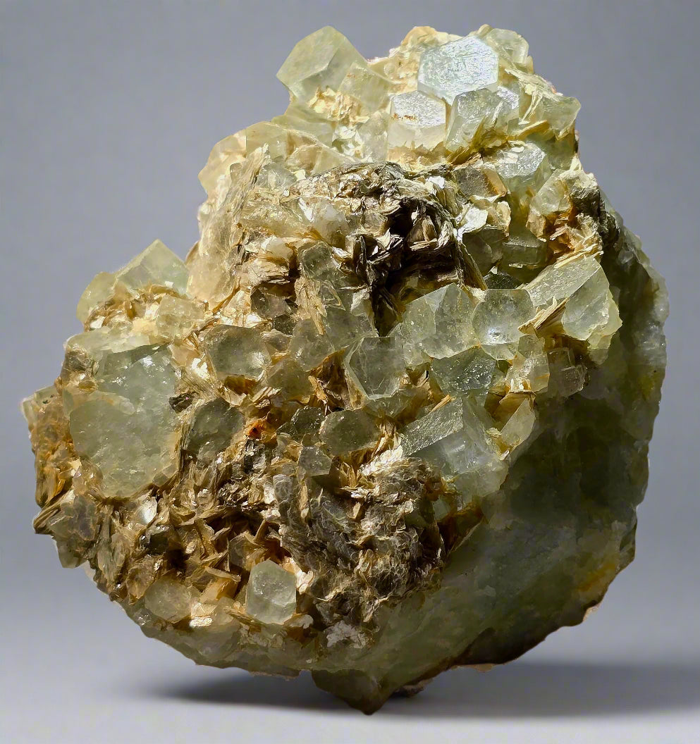 AQUAMARINE (BERYL) ON QUARTZ and MUSCOVITE (cabinet)