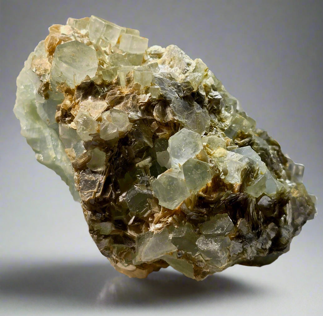 AQUAMARINE (BERYL) ON QUARTZ and MUSCOVITE (cabinet)