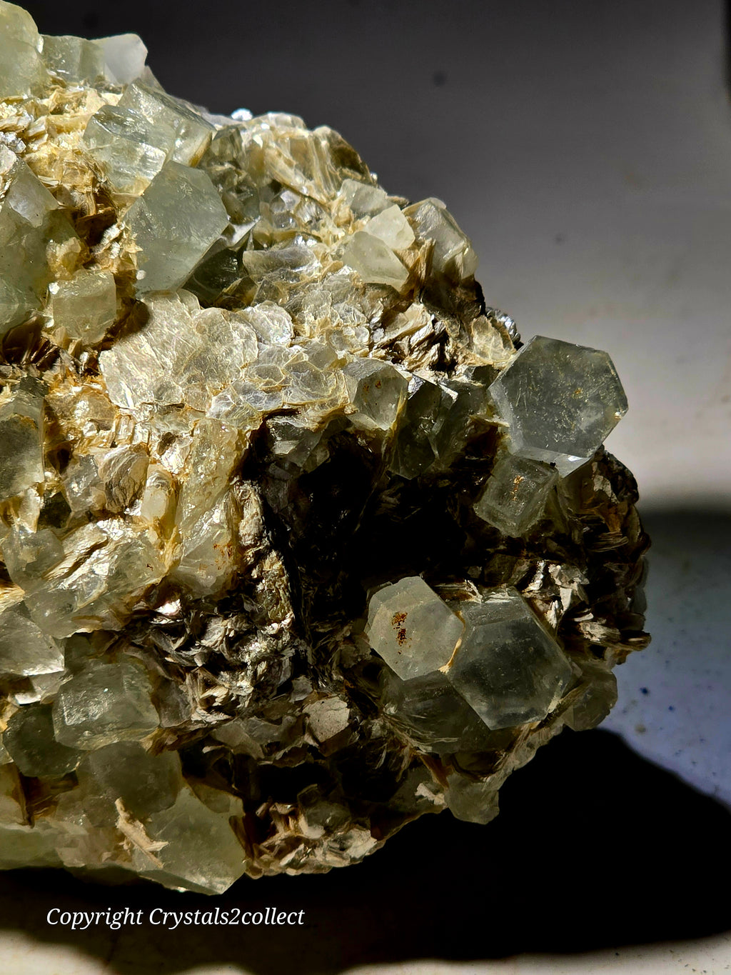 AQUAMARINE (BERYL) ON QUARTZ and MUSCOVITE (cabinet)