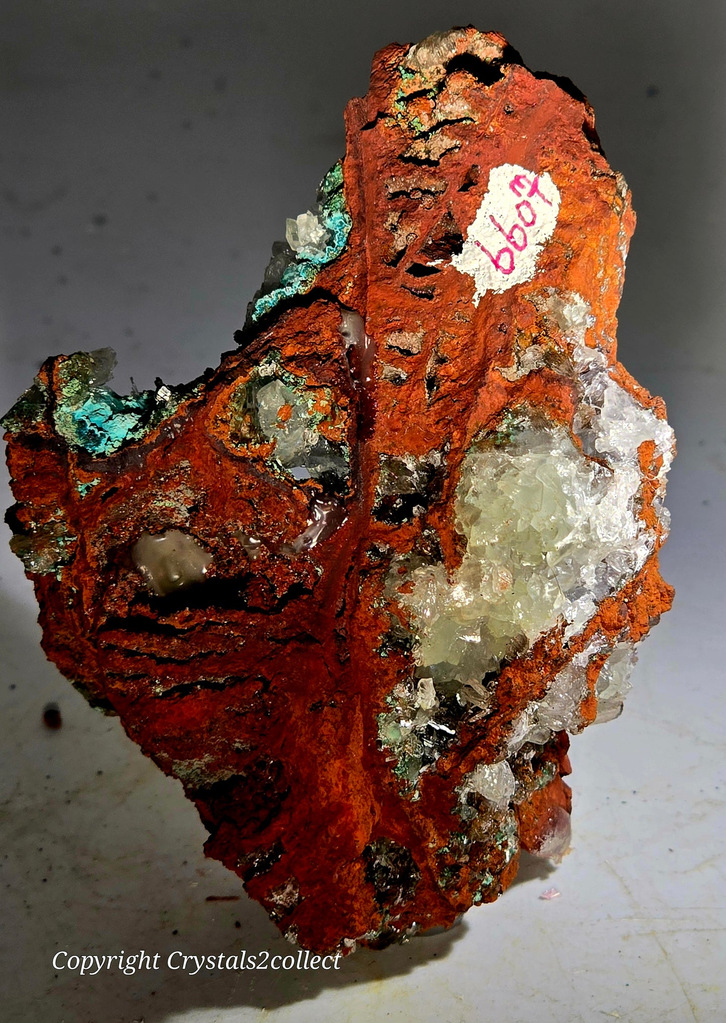 HEMIMORPHITE WITH MULTIPLE COPPER MINERALS ON LIMONITE (small cabinet)