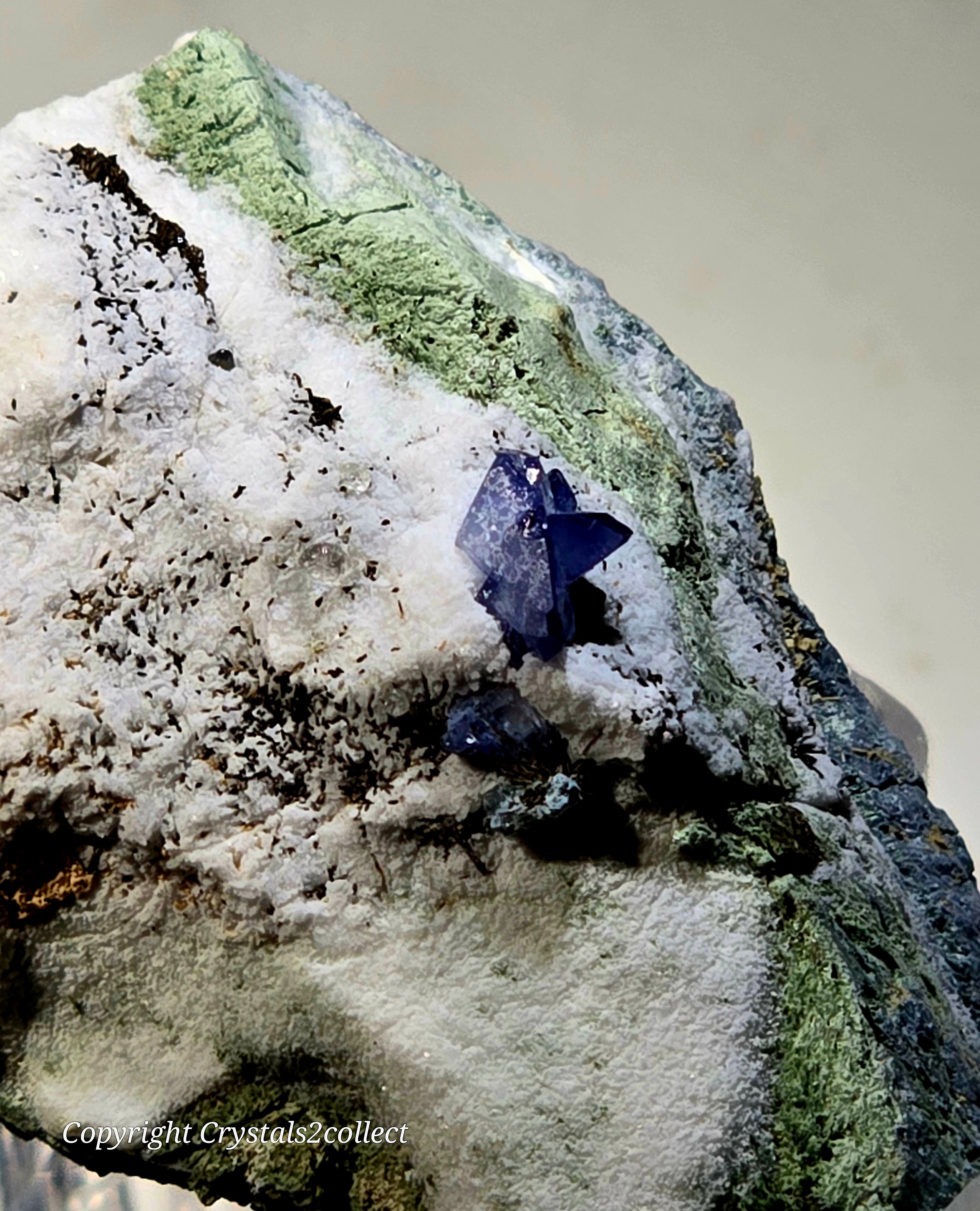 BENITOITE, NEPTUNITE, JOAQUINITE, JONESITE (?) ON NATROLITE with SERPENTINE