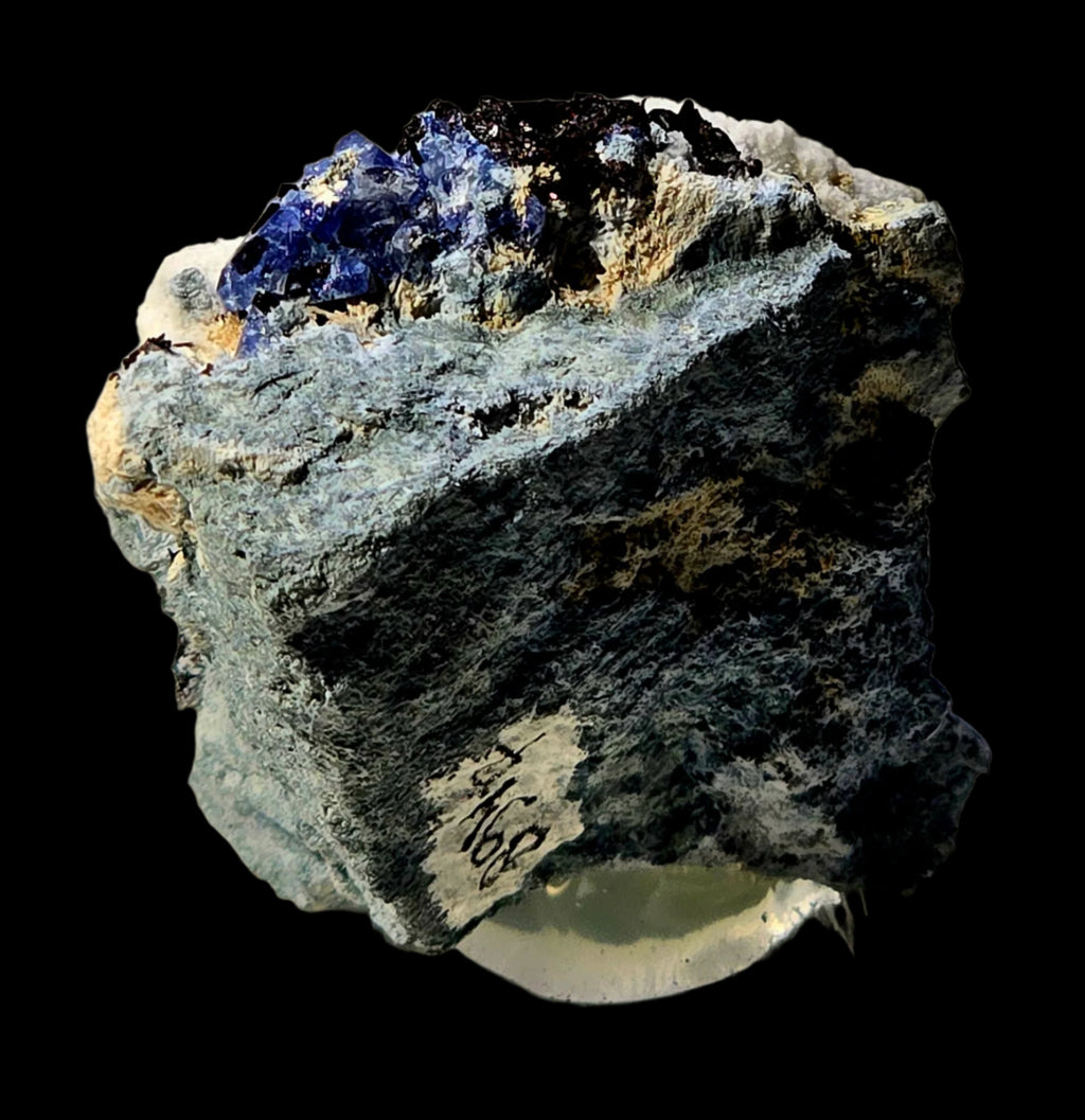 BENITOITE with NEPTUNITE, JOAQUINTE on NATROLITE and SERPENTINE