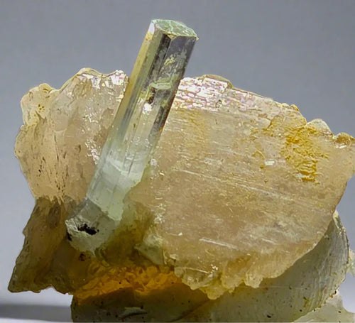 Beryl crystal on matrix from classic locality, translucent green-yellow mineral specimen for collectors