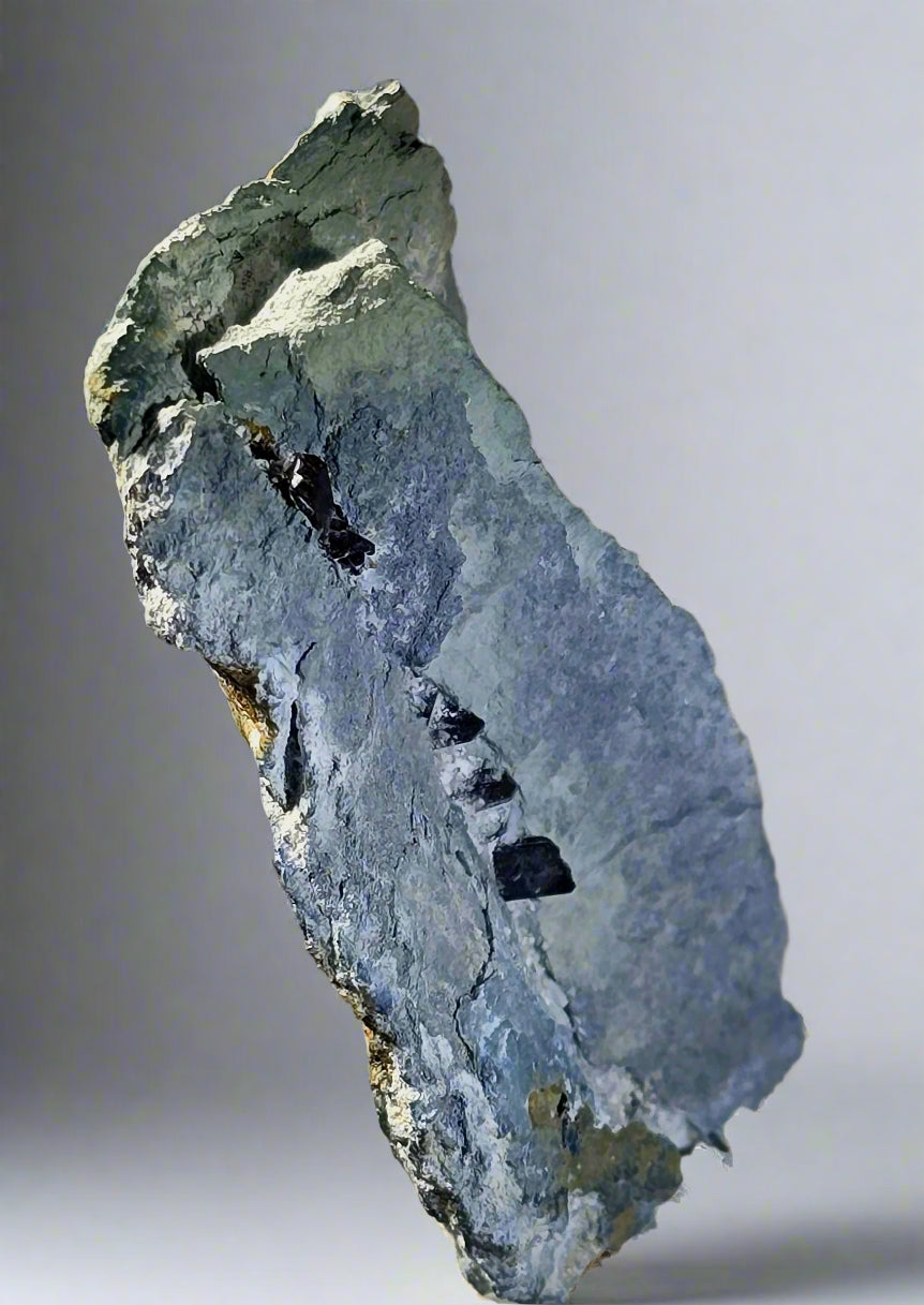 NEPTUNITE, JOAQUINITE, JONESITE (?) ON NATROLITE with SERPENTINE (small cabinet)