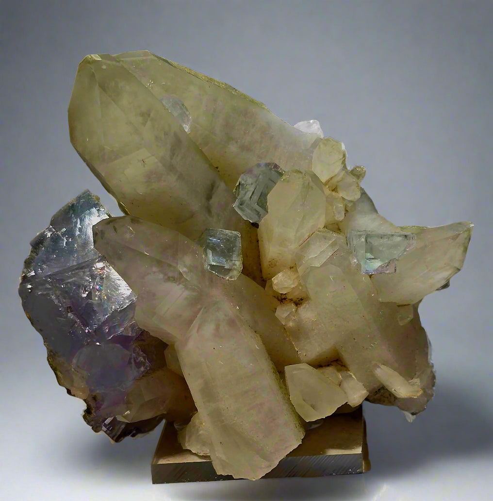 FLUORITE (BLUE & PURPLE) on QUARTZ (small cabinet)