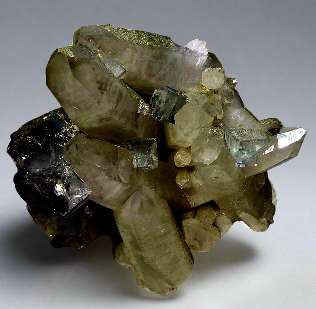 FLUORITE (BLUE & PURPLE) on QUARTZ (small cabinet)