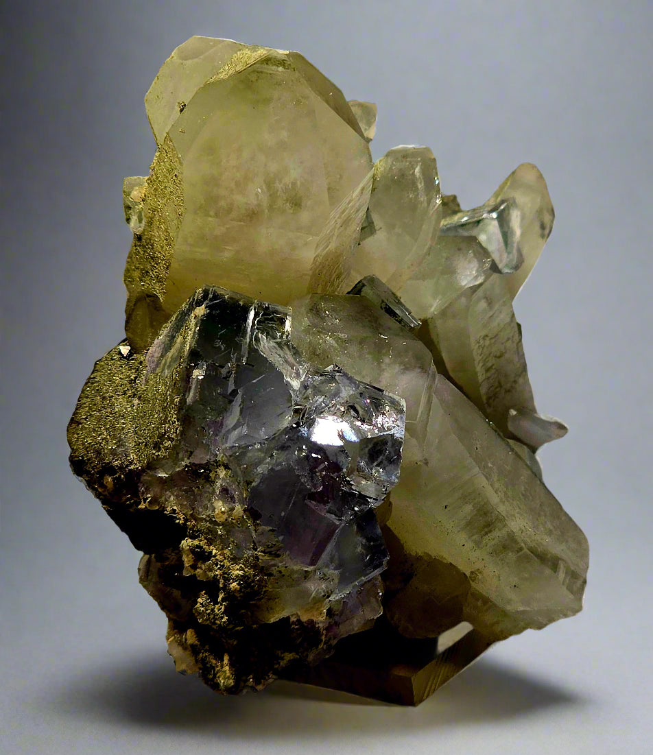 FLUORITE (BLUE & PURPLE) on QUARTZ (small cabinet)