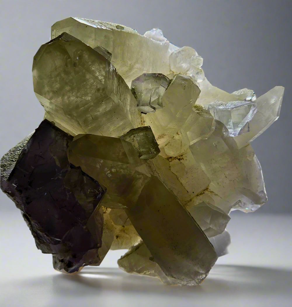 FLUORITE (BLUE & PURPLE) on QUARTZ (small cabinet)