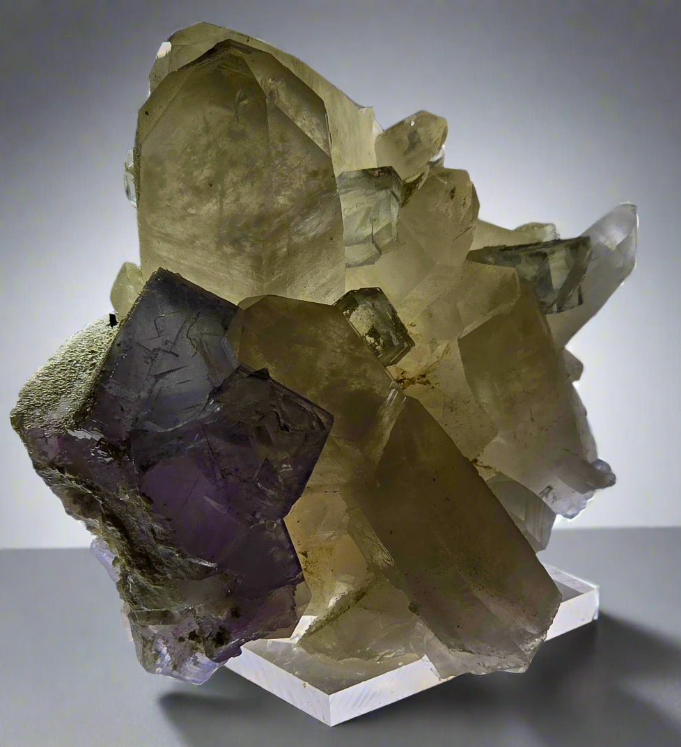 FLUORITE (BLUE & PURPLE) on QUARTZ (small cabinet)