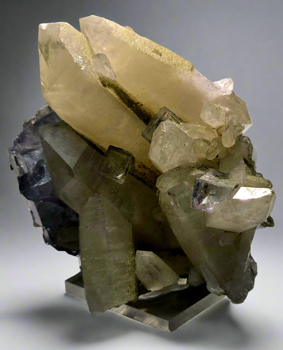 FLUORITE (BLUE & PURPLE) on QUARTZ (small cabinet)