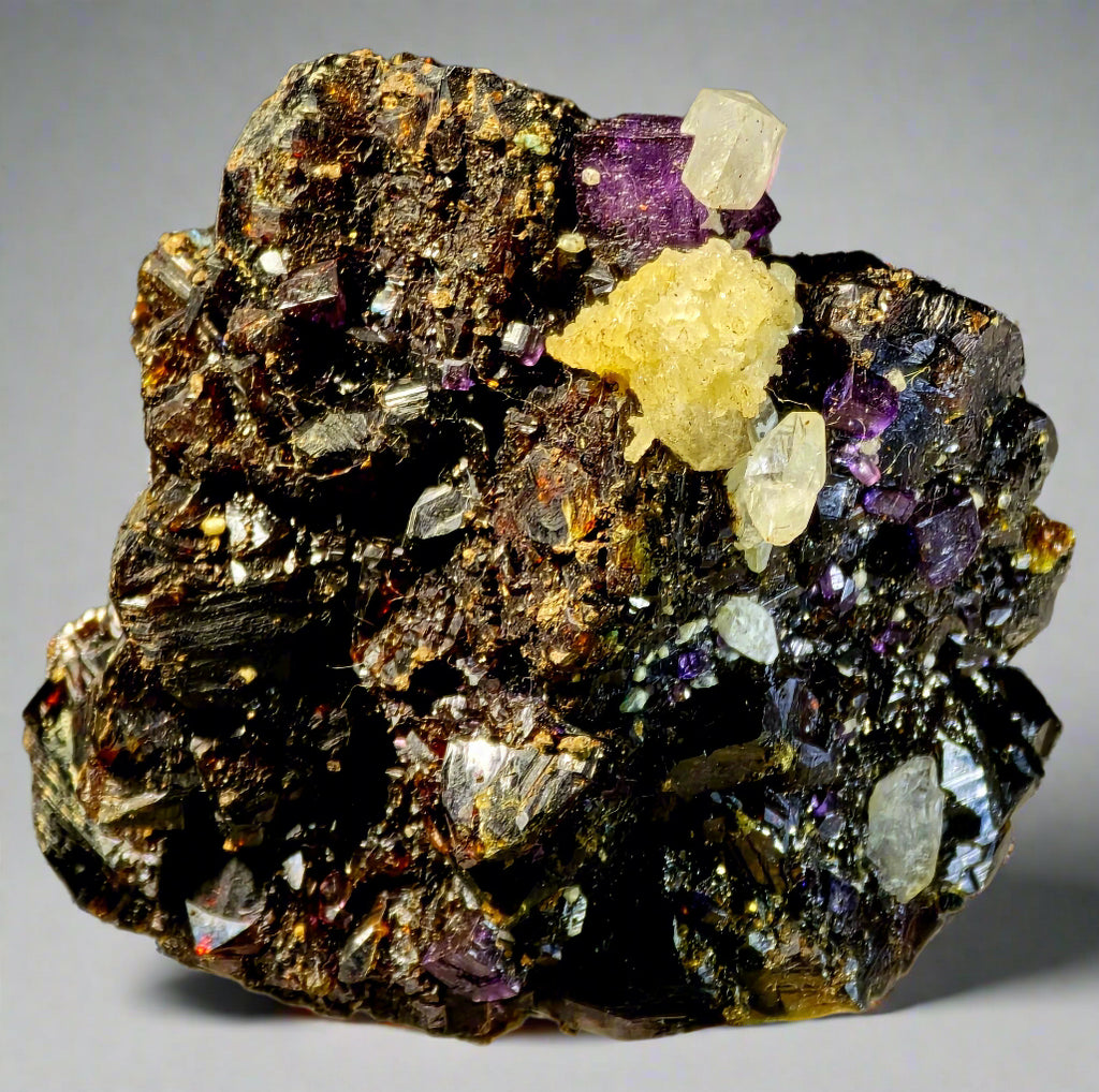 SPHALERITE, CALCITE ON FLUORITE (small cabinet)
