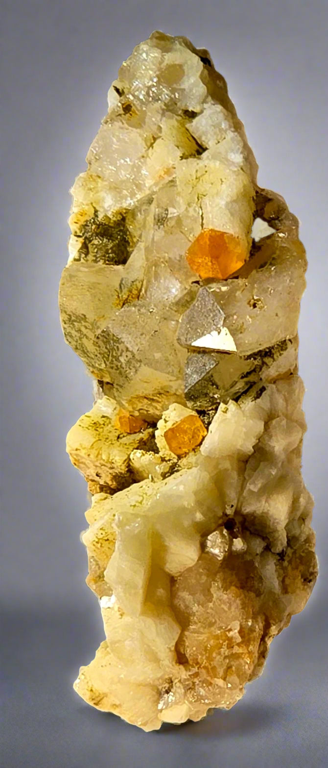 SPESSARTINE ON ALBITE and QUARTZ (miniature)