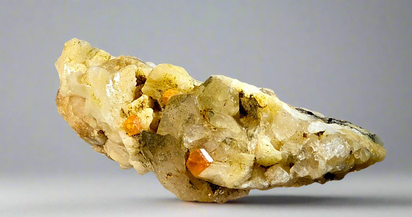 SPESSARTINE ON ALBITE and QUARTZ (miniature)