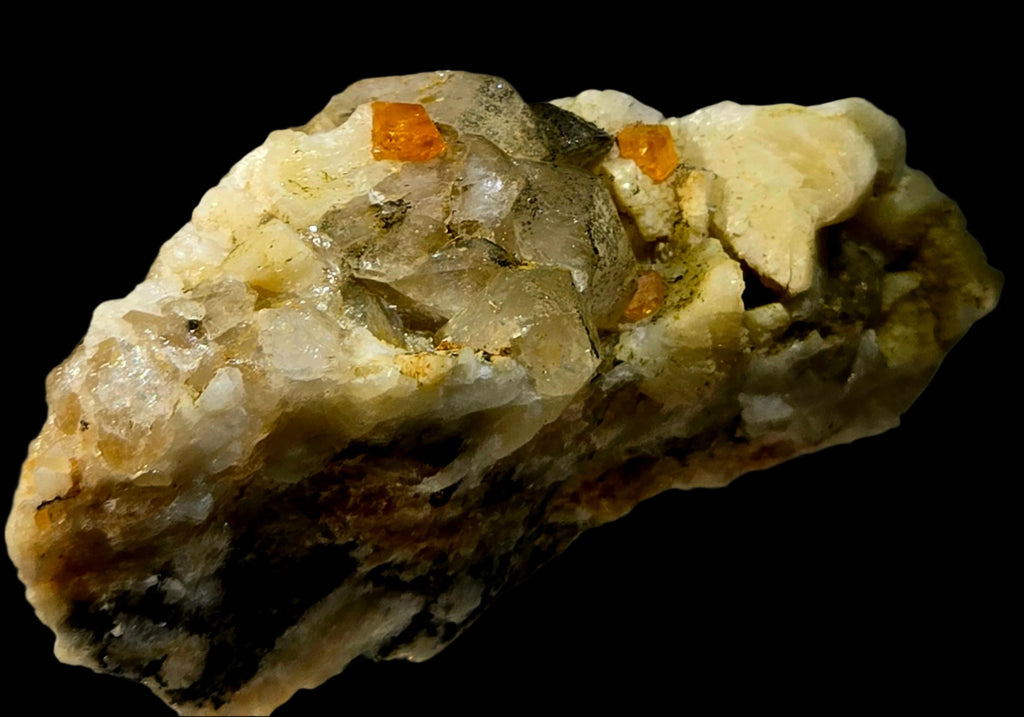 SPESSARTINE ON ALBITE and QUARTZ (miniature)