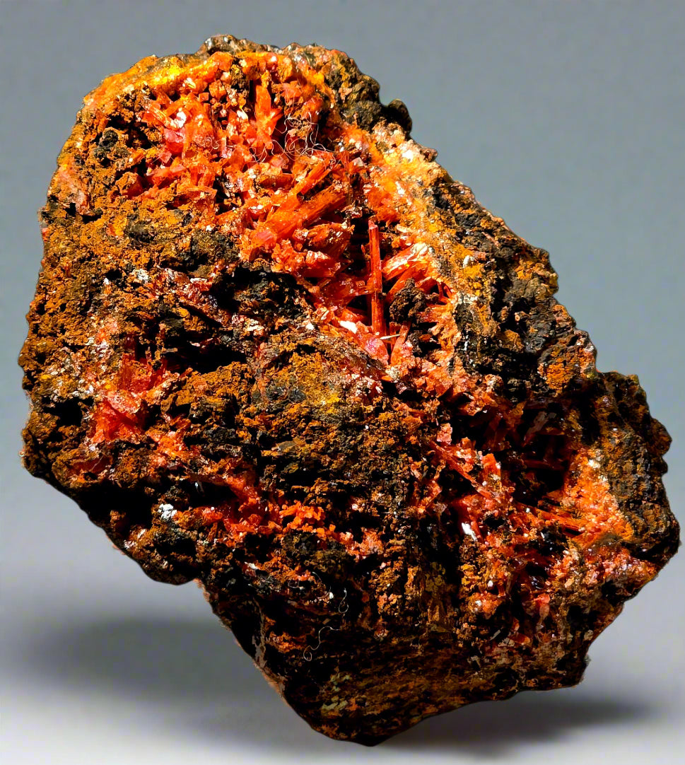 CROCOITE, RED LEAD MINE, TASMANIA (small cabinet)