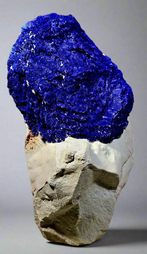 Vivid blue azurite mineral specimen on white matrix, classic collector's piece