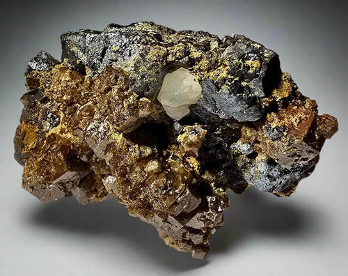 Sphalerite with Quartz from Spain, golden-brown crystals on dark matrix, mineral specimen for collectors