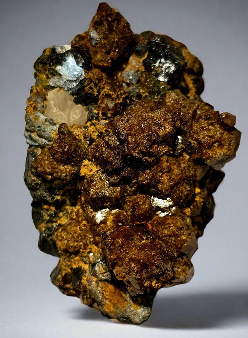 Chalcopyrite with Quartz from Peru, golden metallic crystals on earthy matrix, mineral specimen for collectors