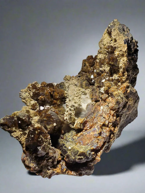 Sphalerite with Quartz from Spain, earthy brown crystals on matrix, mineral specimen for collectors