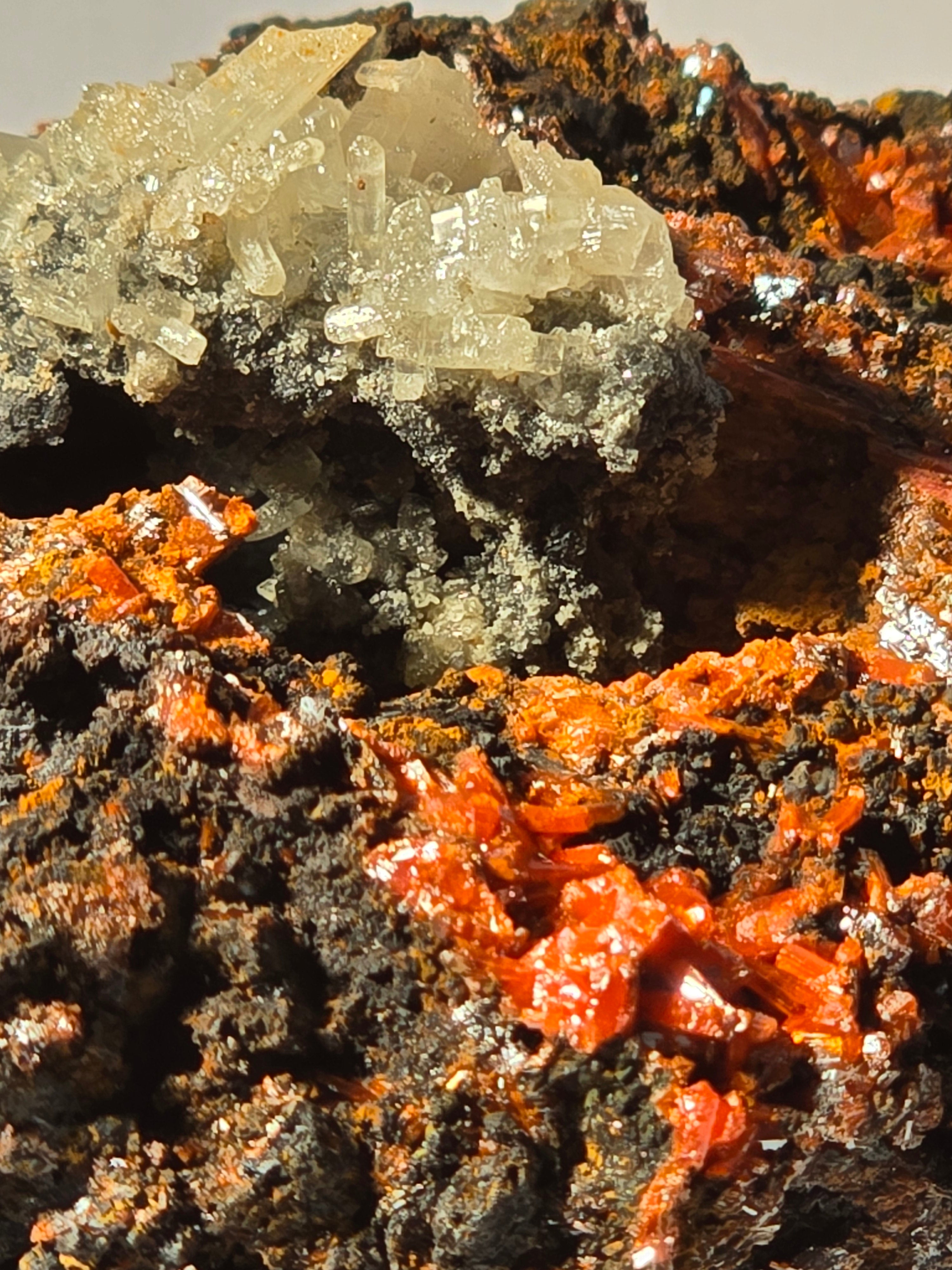 CROCOITE WITH CERRUSITE (small cabinet) VERY RARE AND UNUSUAL COMBO