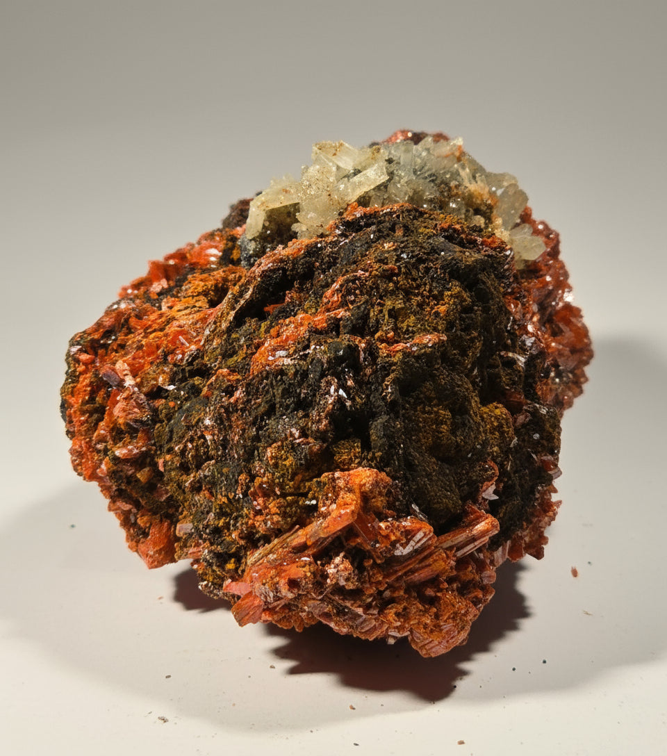 CROCOITE WITH CERRUSITE (small cabinet) VERY RARE AND UNUSUAL COMBO