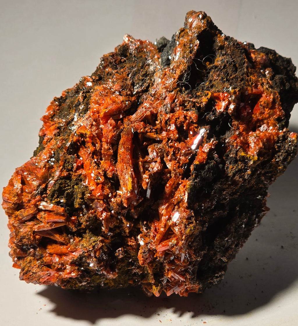 CROCOITE WITH CERRUSITE (small cabinet) VERY RARE AND UNUSUAL COMBO
