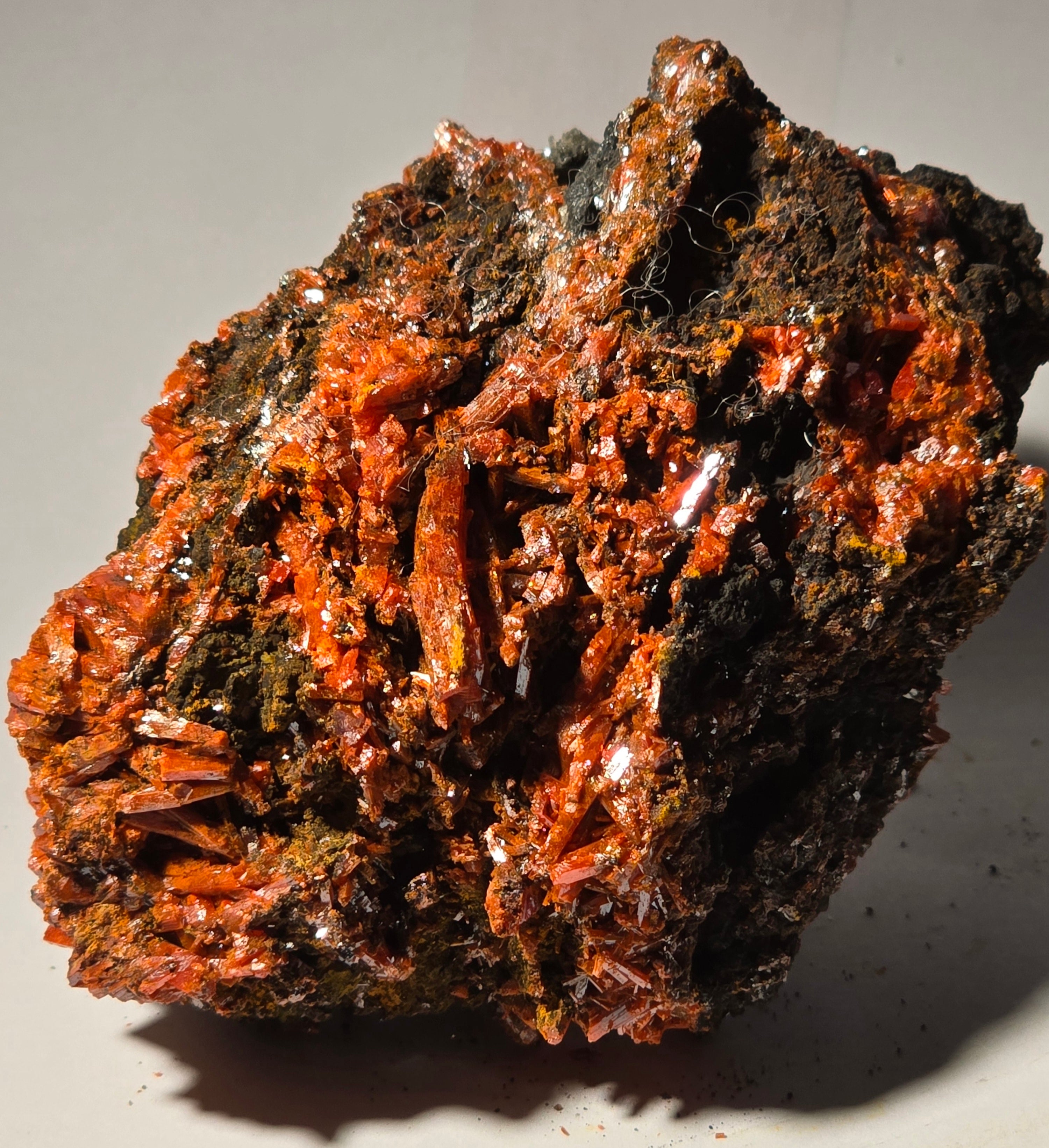 CROCOITE WITH CERRUSITE (small cabinet) VERY RARE AND UNUSUAL COMBO
