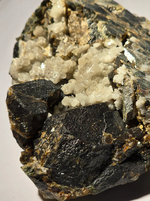 Quartz crystals on dark matrix, mineral specimen for collectors