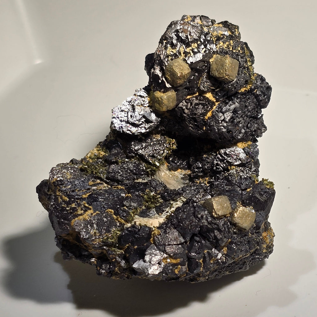 MAGNETITE, ACTINOLITE AND PYRITE, A RARE COMBO FROM THE KARA MINE, TASMANIA