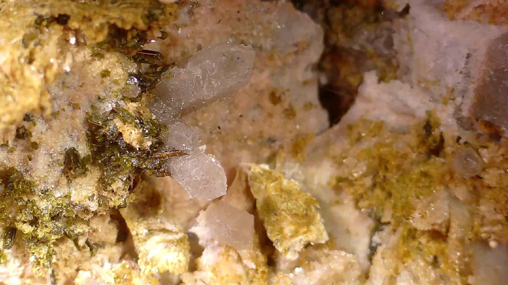 Clear quartz crystals with green inclusions on matrix, mineral specimen for collectors