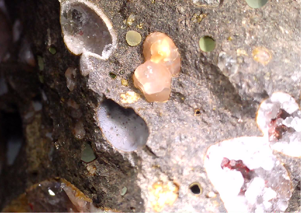 GMELINITE-Ca (miniature) on ANALCIME, Little Plains, Quarry Blue Tier, Weldborough, Tasmania